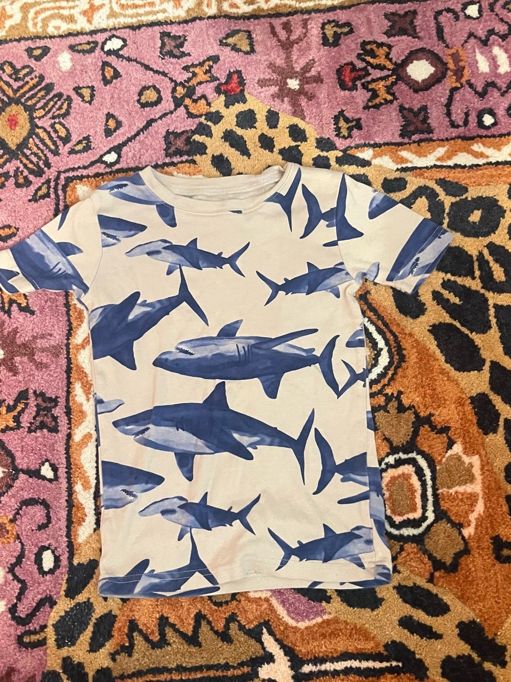 Carter's Blue Shark Print Short Sleeve Tee on Cream